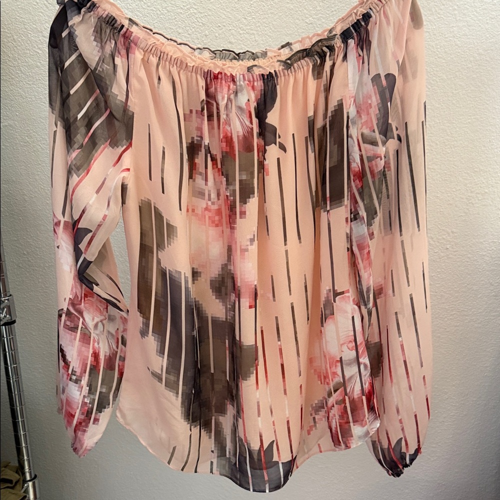 White House Black Market Abstract Print Off-Shoulder Blouse